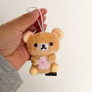 San-X Rilakkuma Brown Bear Cherry Blossom plush keychain Bag Charm 3"
